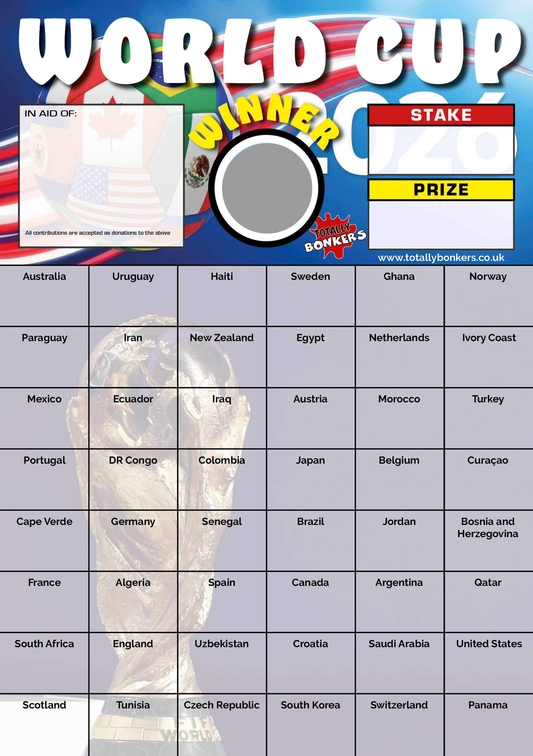 Football World Cup 2026 (48) Fundraising Cards – 48 Square